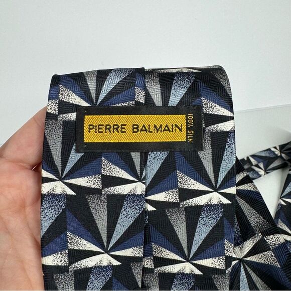 Pierre Balmain Silk Tie Black Blue Geometrical Pattern One Size - Picture 5 of 6